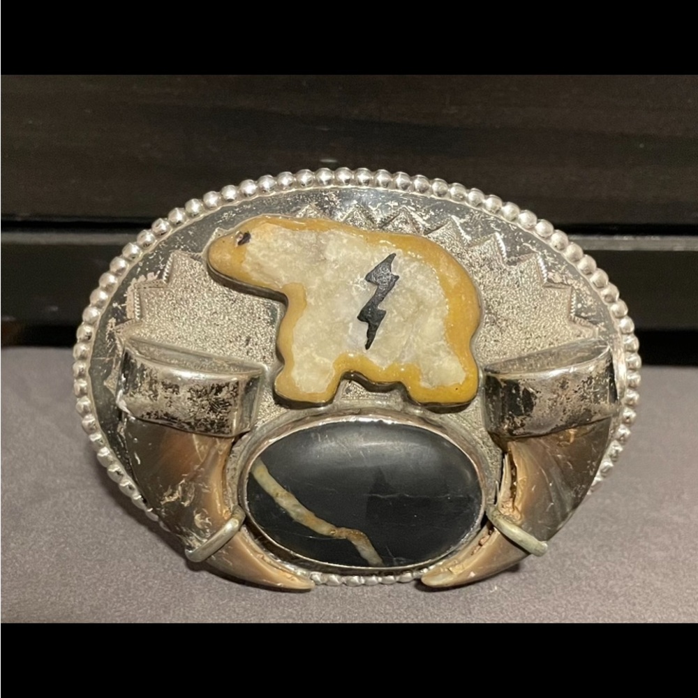 Authentic Lakota Navajo Sterling Silver Bear Claw Belt Buckle| Vintage